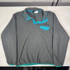 Patagonia Synchilla T-Snap Fleece Pullover Womens XL Gray Teal Trim
